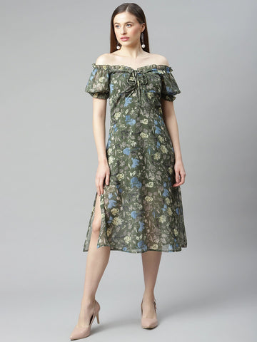 plusS Women Blue Romantic Florals Dress