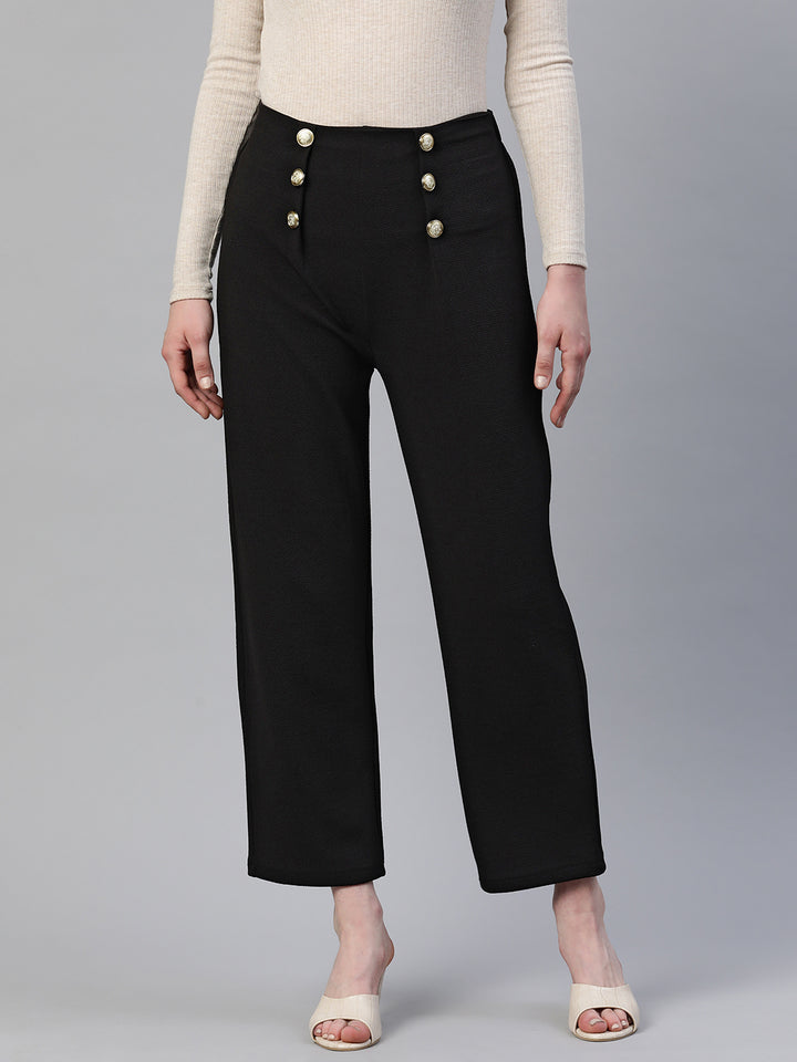 plusS Women Cropped Trousers With Button Detail