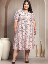 Plus Size Women Pink Floral Garden Print Midi Dress