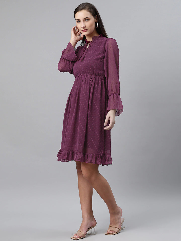 plusS Women Purple Dobby Weave A-Line Dress