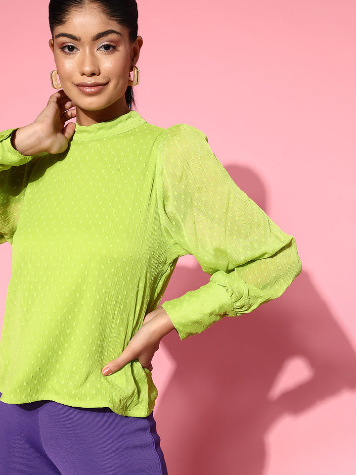 plusS Green Cuff Sleeves Top