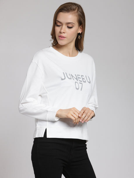 plusS Women Off-White Printed Sweatshirt