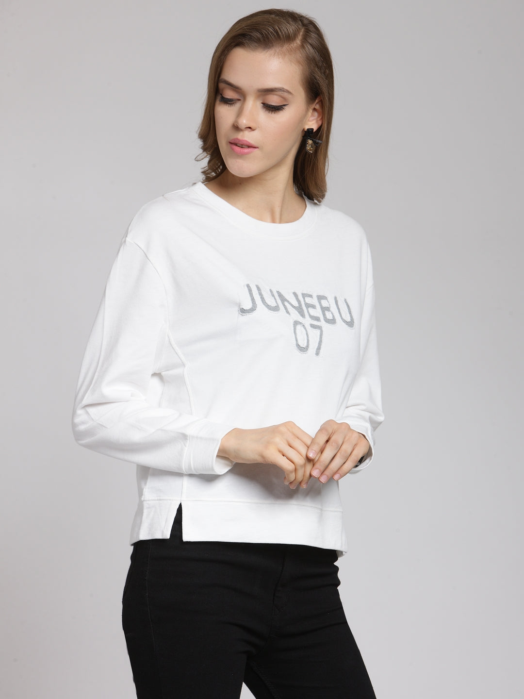 plusS Women Off-White Printed Sweatshirt