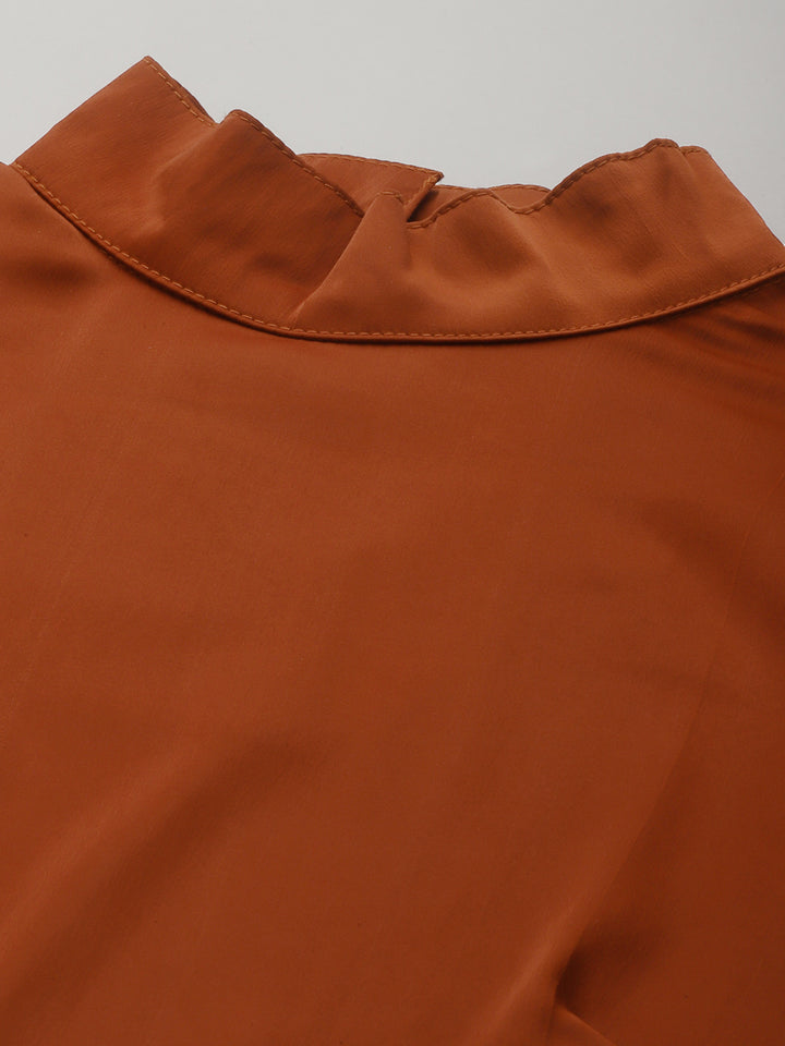 plusS Classic Rust Solid Smocked Top