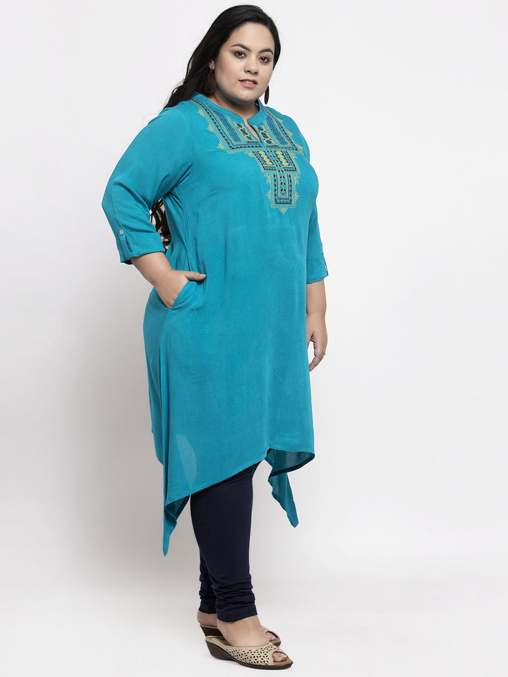 Women Turquoise Blue Yoke Design A-Line Kurta