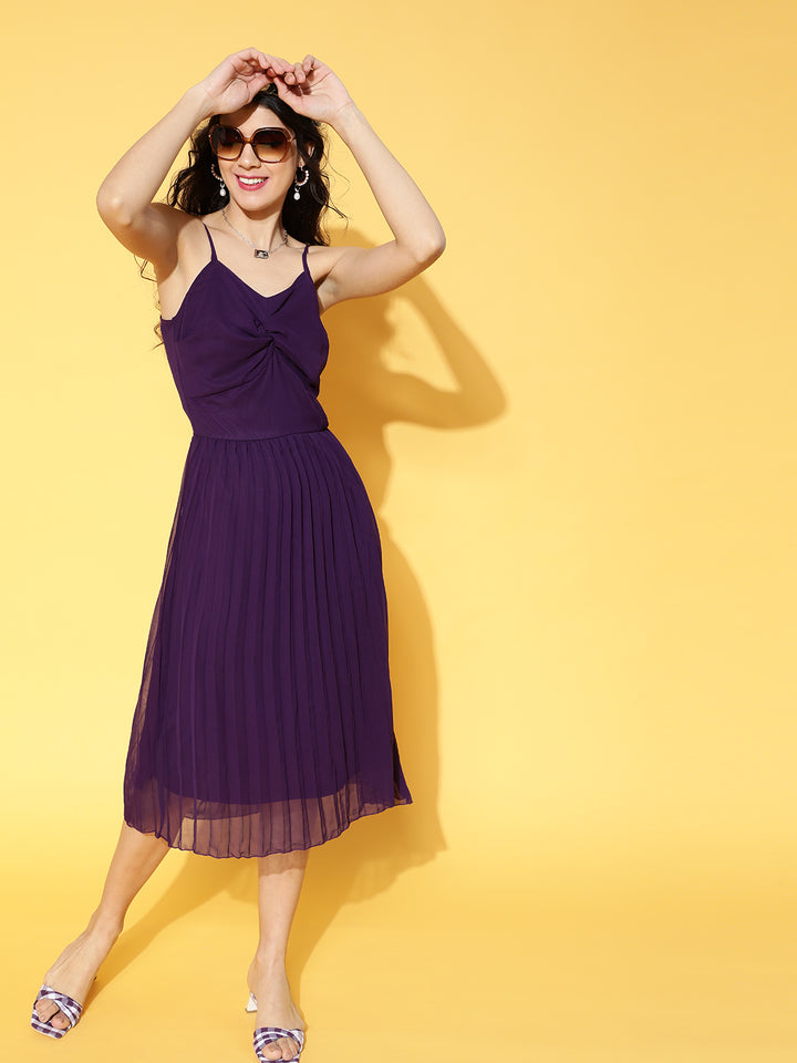 plusS Purple Solid Pleated Dress