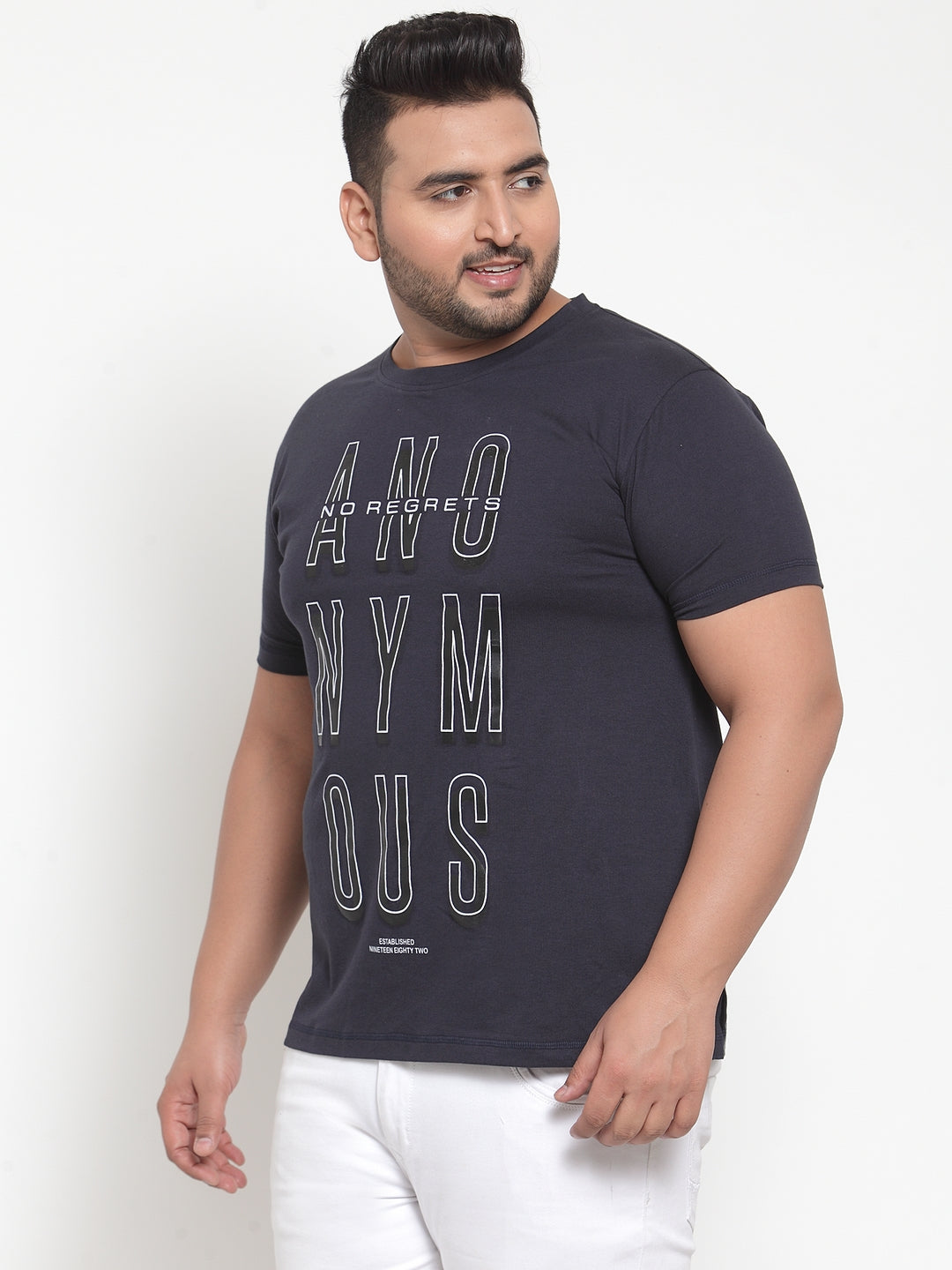 Navy Blue Solid Round Neck Pure Cotton T-shirt