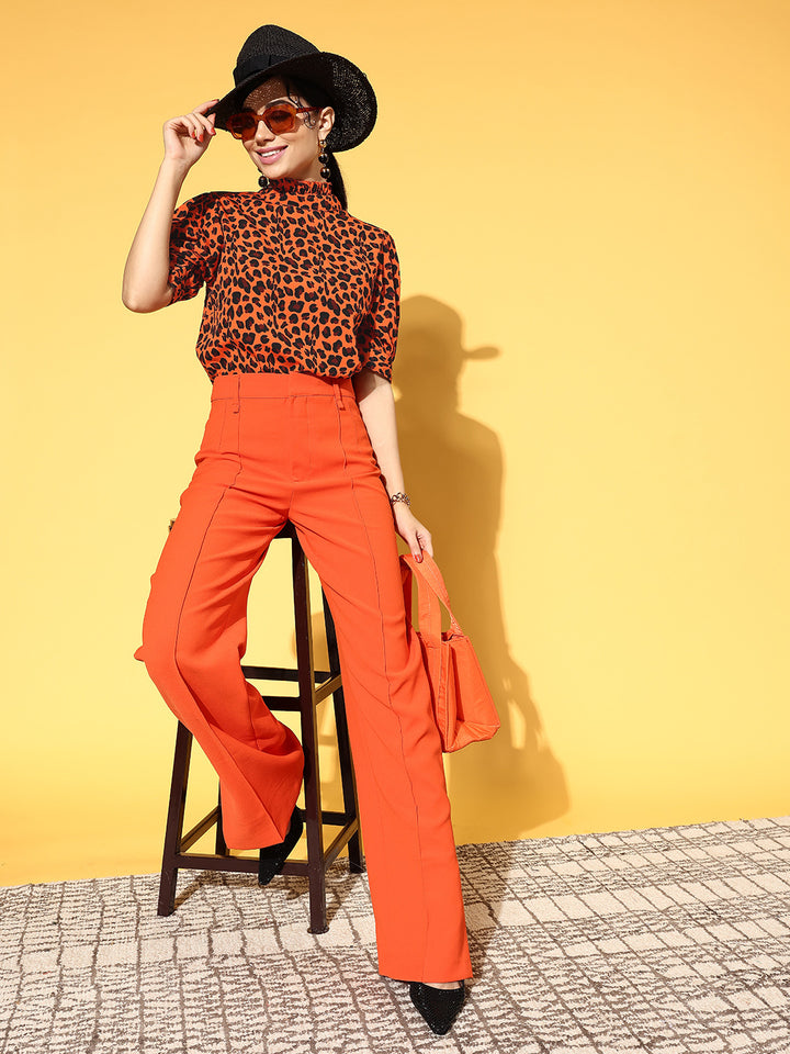 Orange Animal Print Volume Play Top