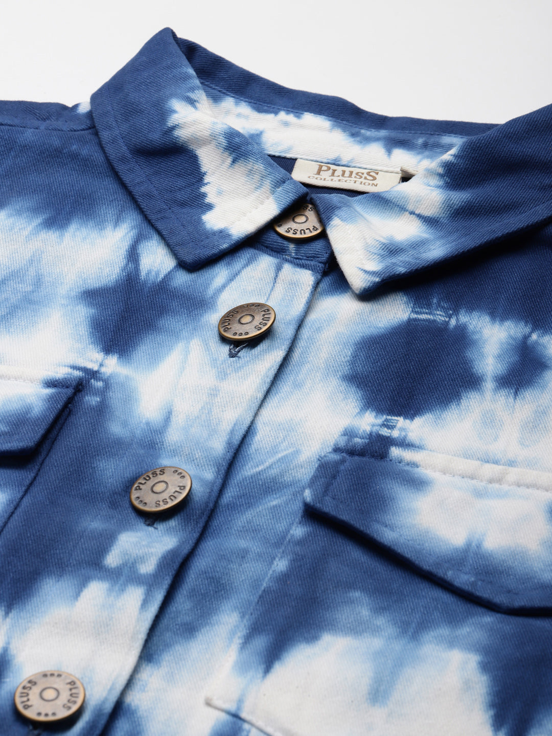 plusS Women Blue White Tie and Dye Tailored Jacket