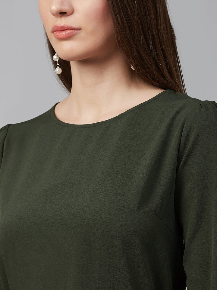 plusS Olive Green Midi Dress With Puff Sleeves