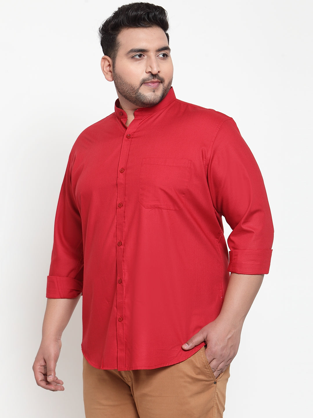 Men Red Regular Fit Solid Casual Shirt