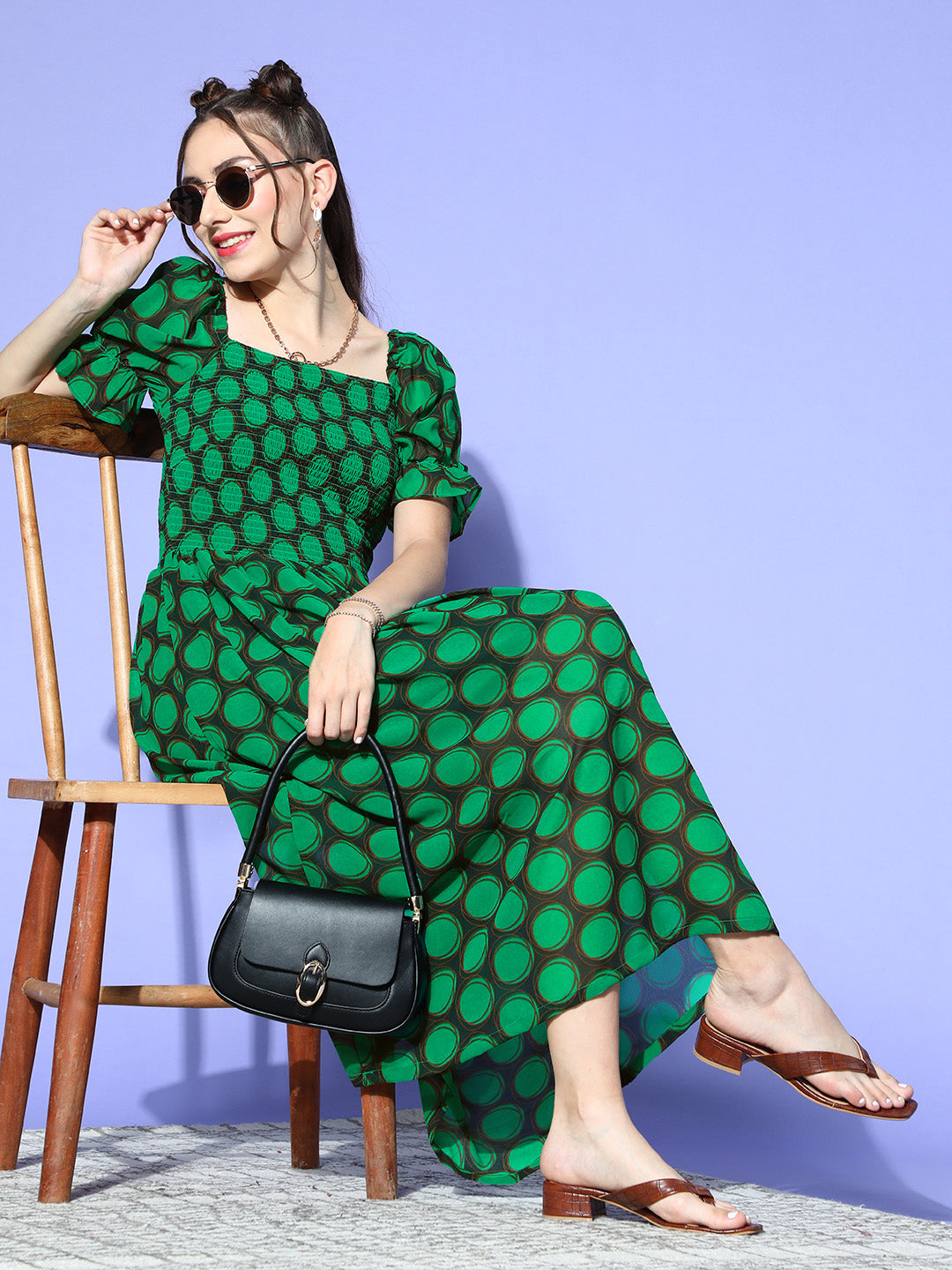 Women Gorgeous Green Geometric Volume Play Dress