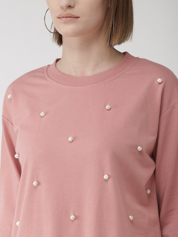 plusS Women Dusty Pink Embelished Sweatshirt