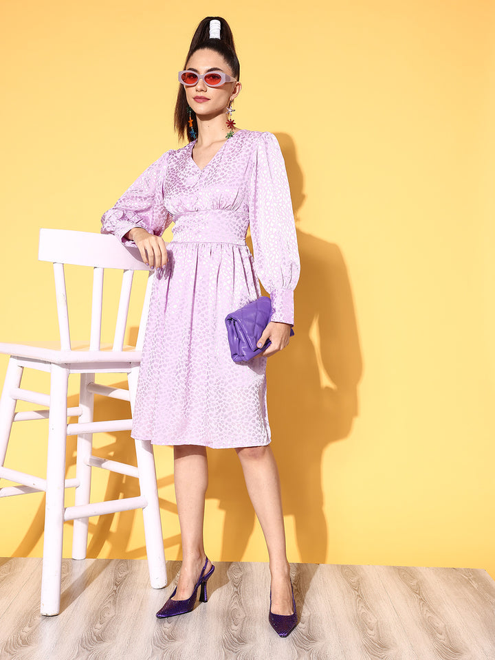 Women Lavender Self-Design Retro Optimism Dress