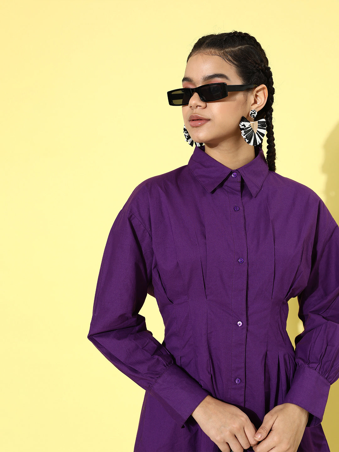 Women Purple Solid Shirt Dress