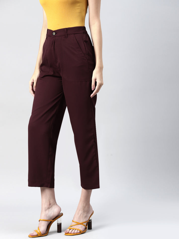 plusS Women Maroon Cropped Trousers