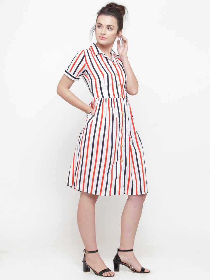 plusS White Striped Fit and Flare Dress