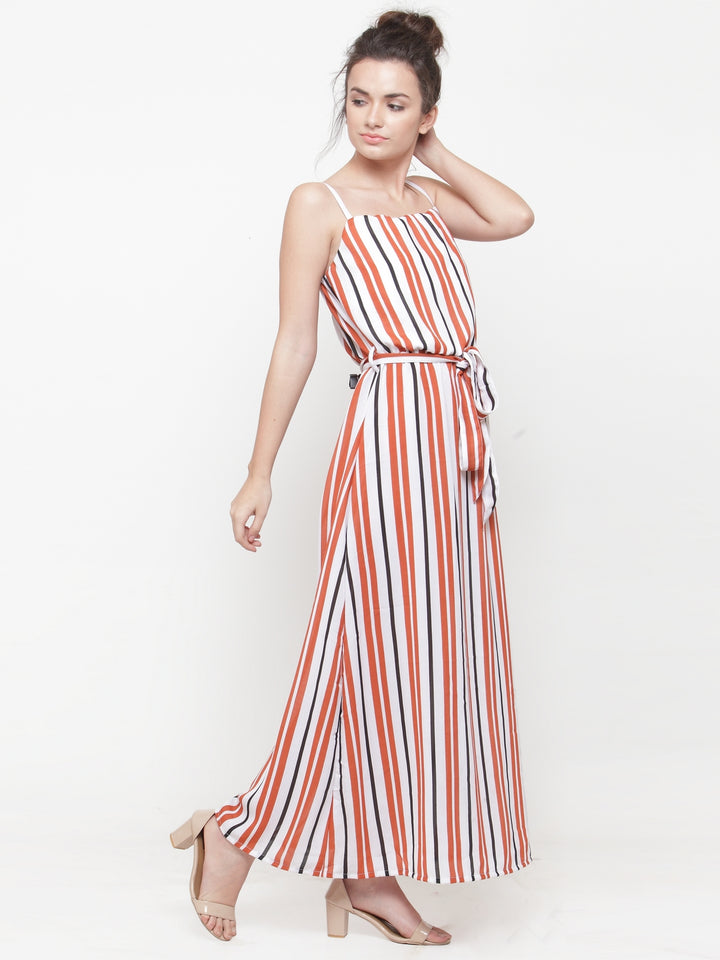 plusS Women White  Orange Striped Maxi Dress