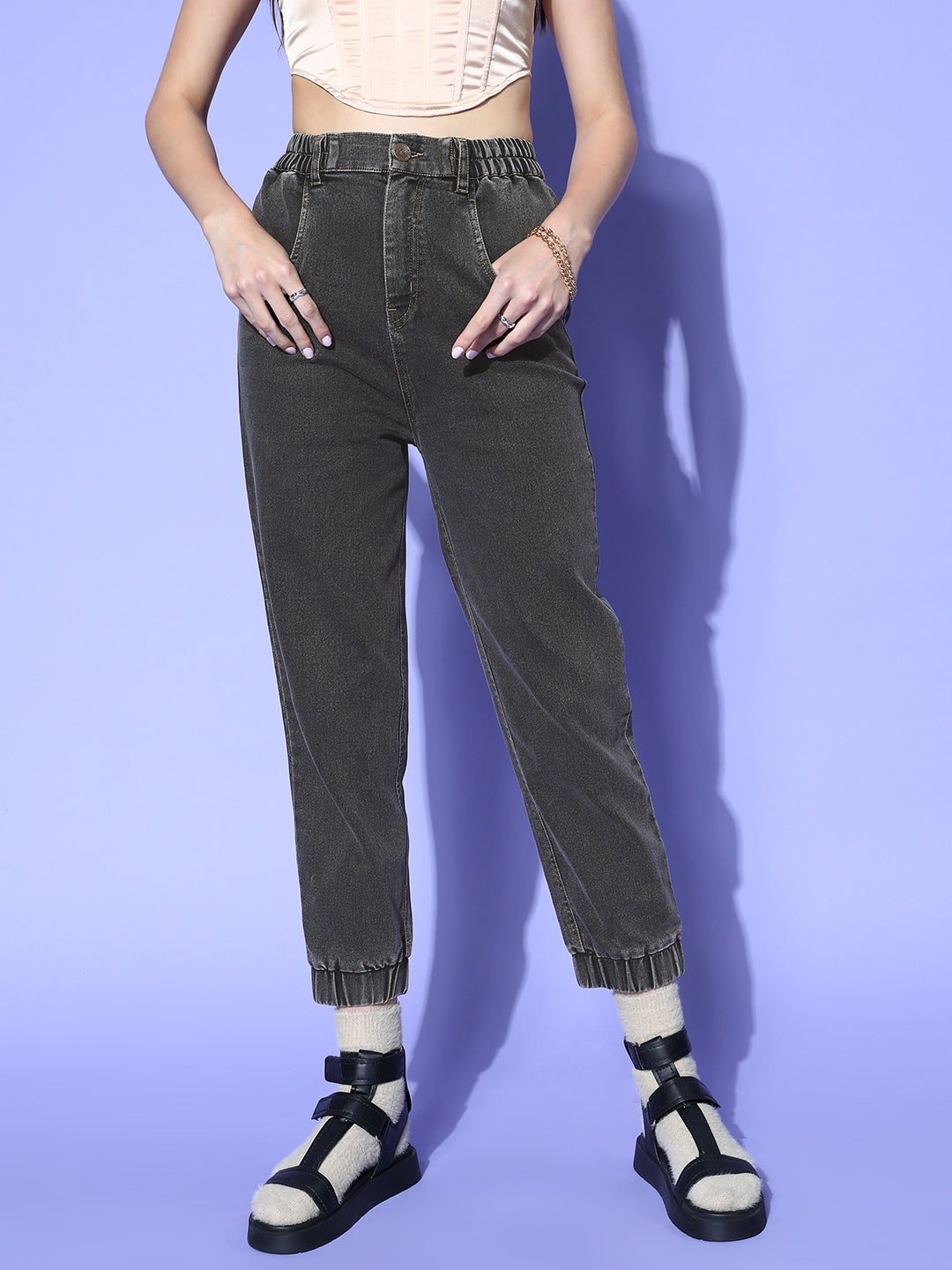 Attractive Charcoal Regular Fit Cropped Stretchable Jeans