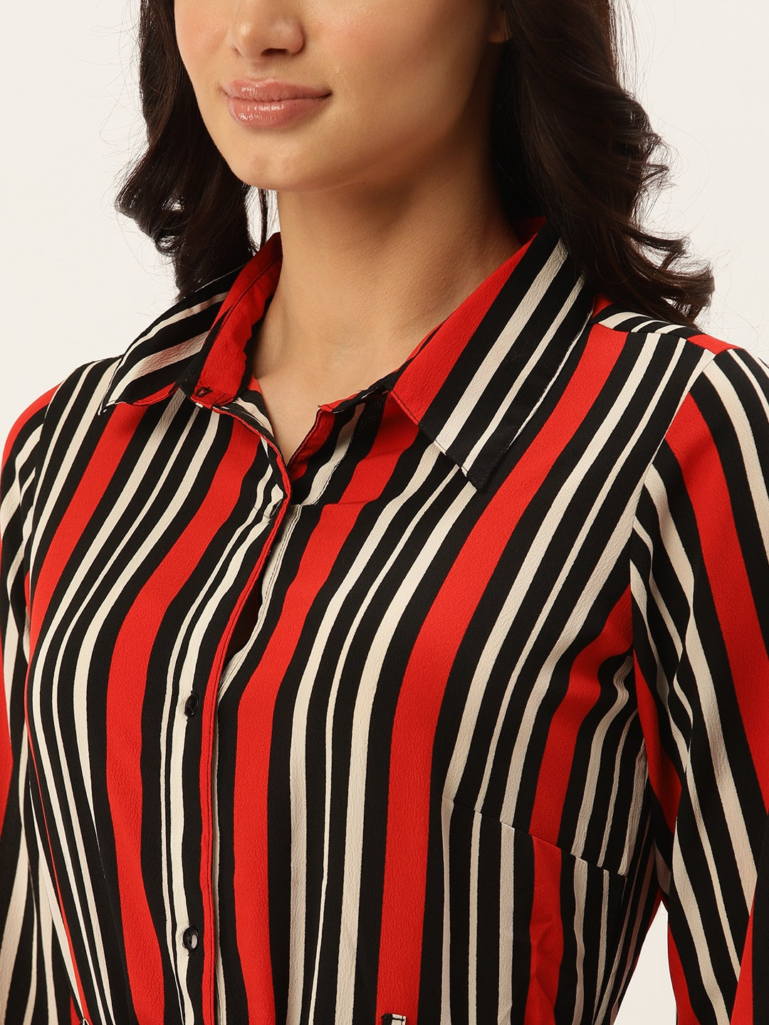 plusS Women Red  Black Striped Shirt Dress