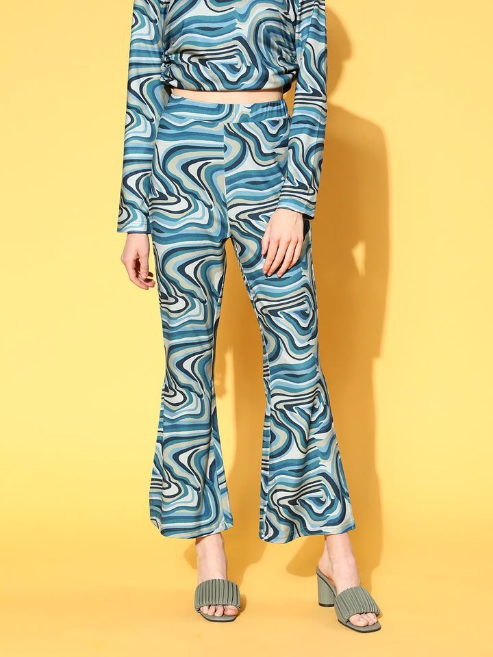 Women Green Abstract Print Side-Slit Trousers