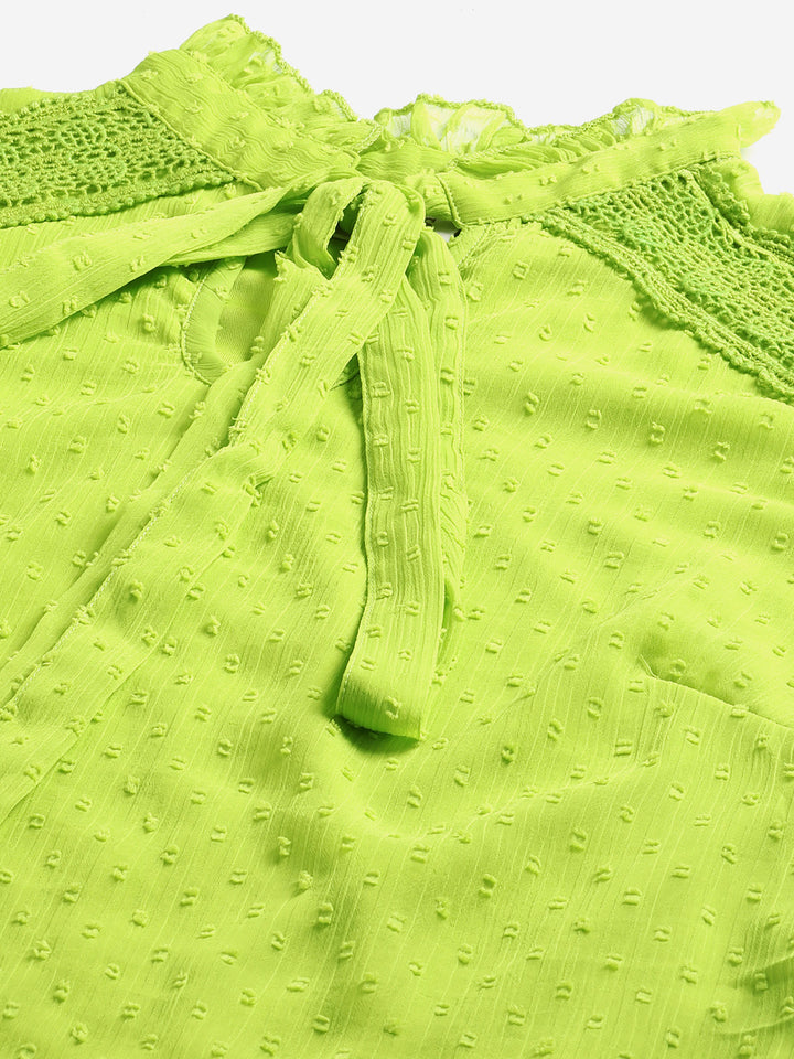 plusS Women Fluorescent Green Self Design Dobby Weave Top