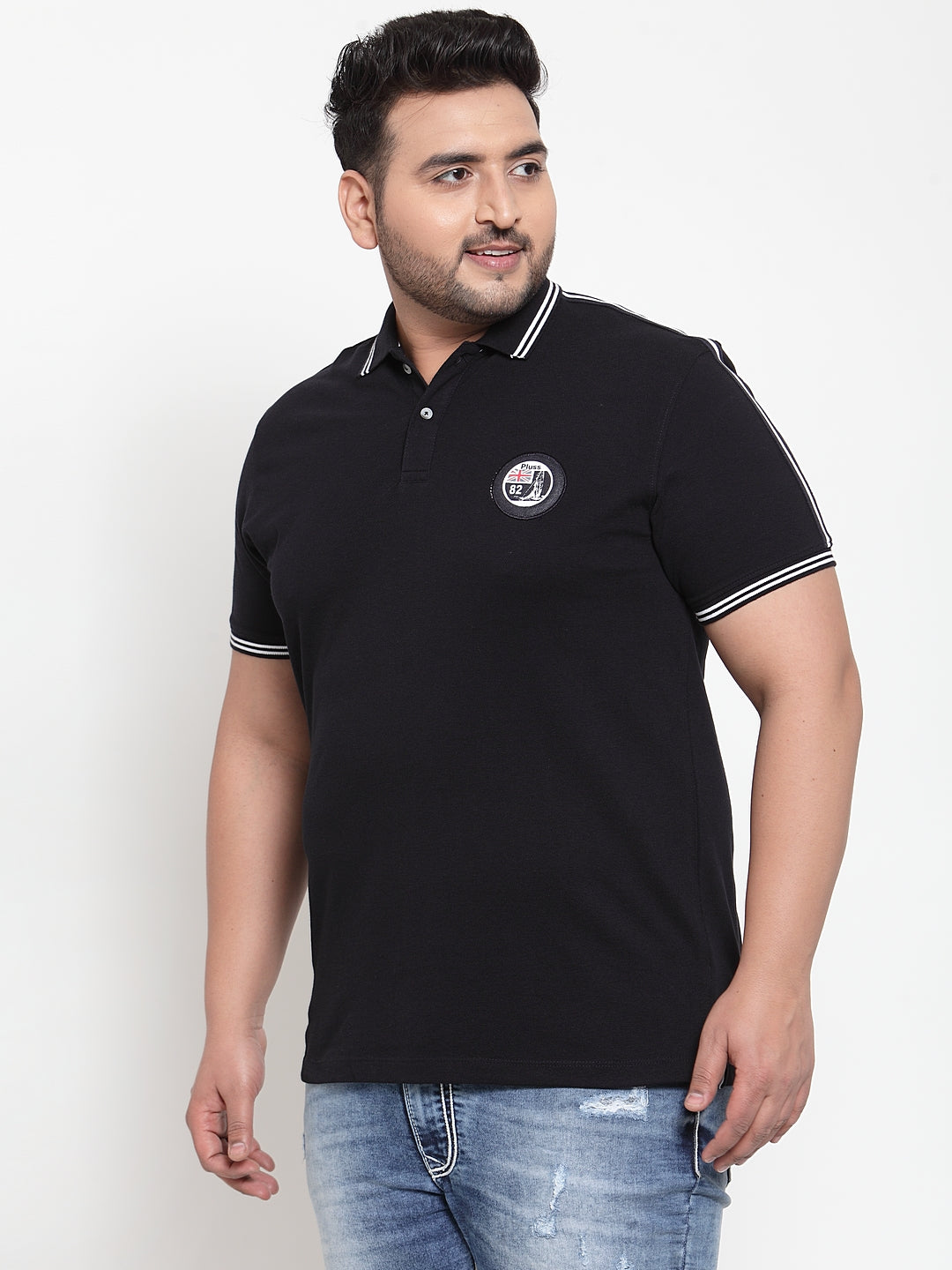 Men Black Solid Polo Collar Pure Cotton T-shirt