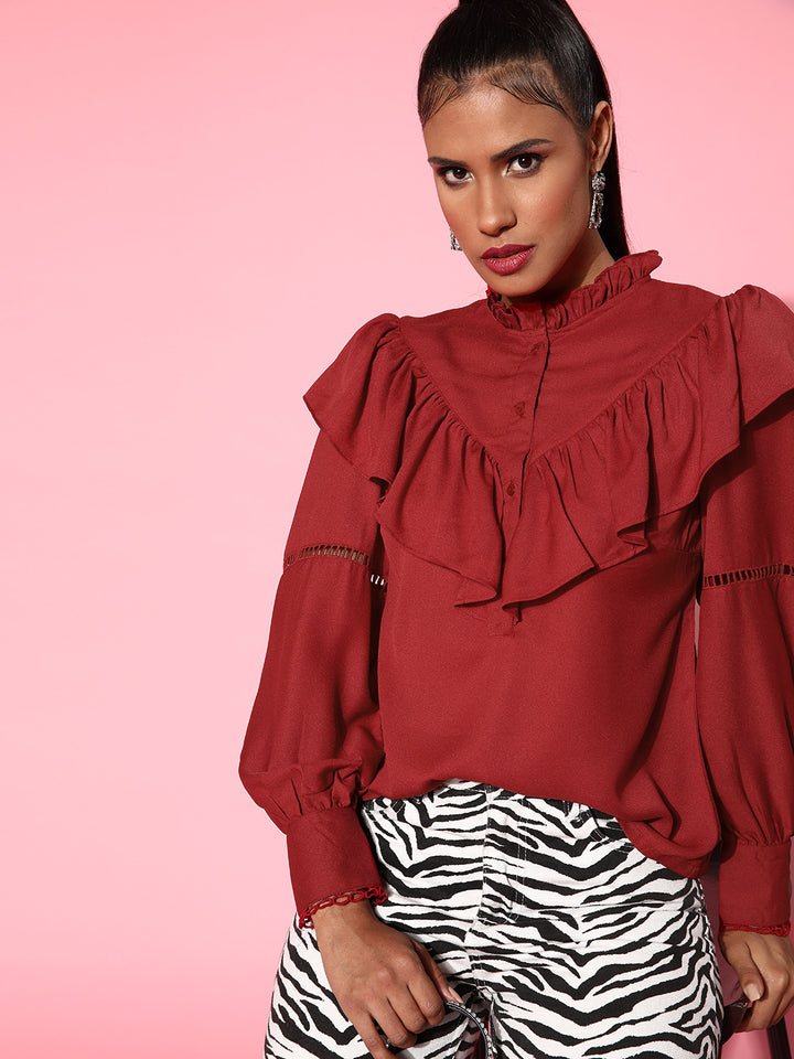 plusS Burgundy Ruffle Top