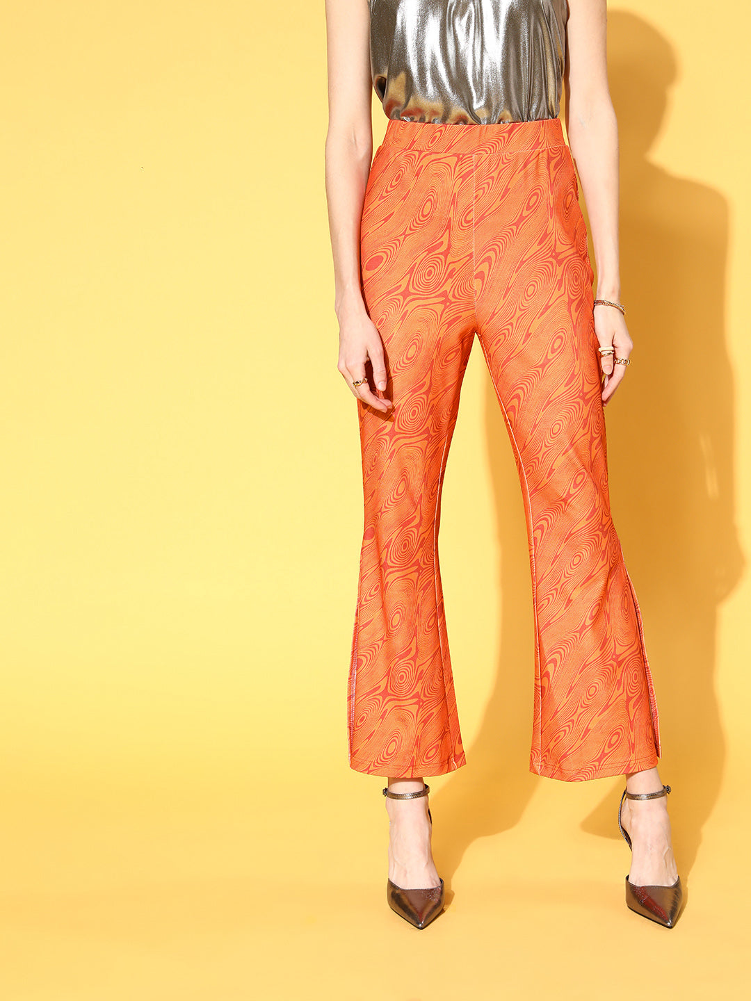 Buy KATLINE for Women Regular Fit Gold -Orange Colored Cotton Lycra Blend  Cigarette Trousers Pack of 2 Combo Set at Amazon.in