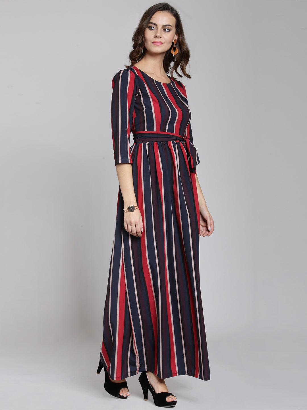 plusS Blue Striped Fit and Flare Dress