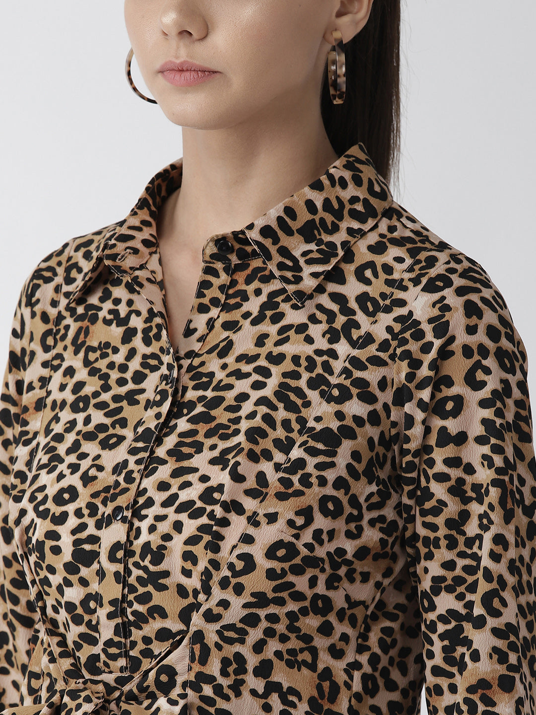 plusS Beige  Black Leopard Print Shirt Dress