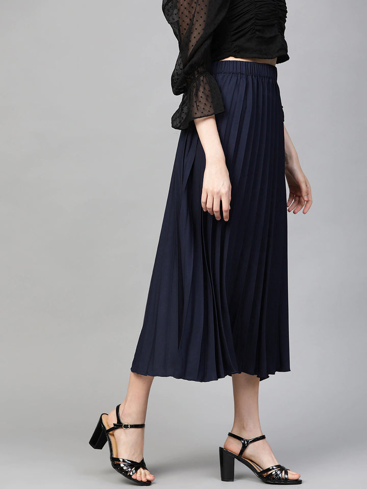 plusS Navy Blue Accordion Pleated A-Line Skirt