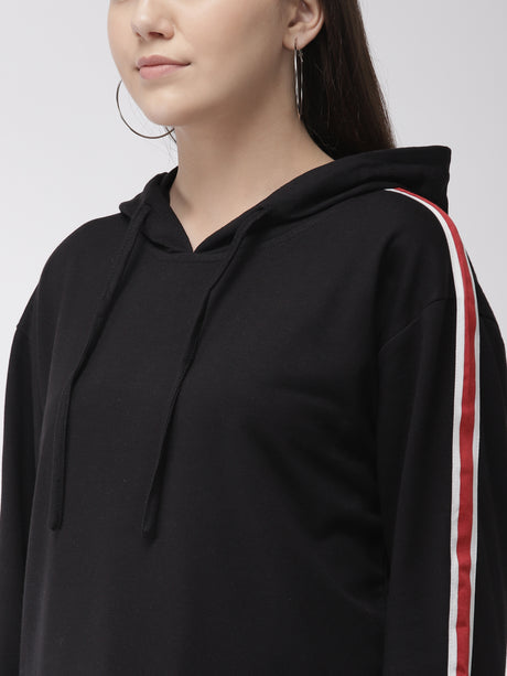 Women Black Solid Hooded Sweatshirt