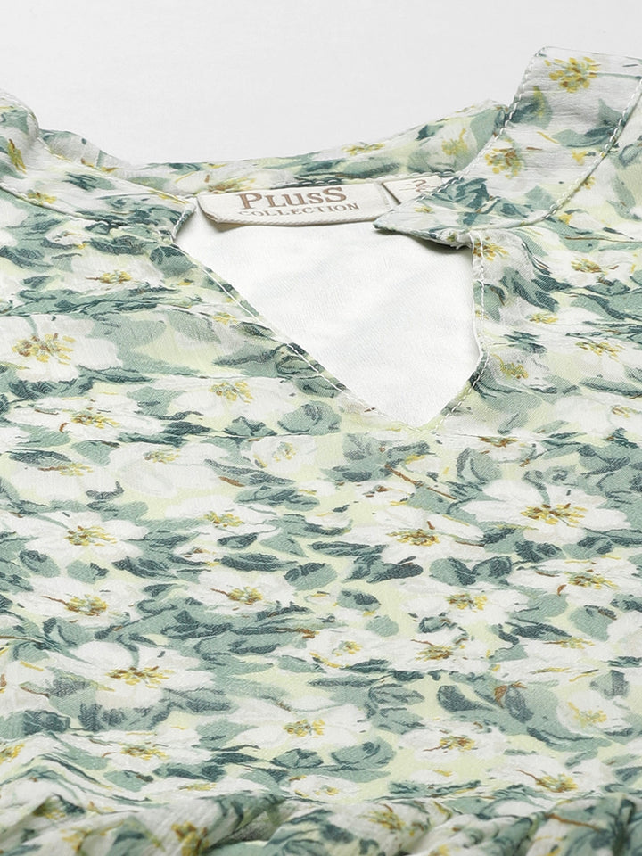 plusS Green Floral A-Line Dress