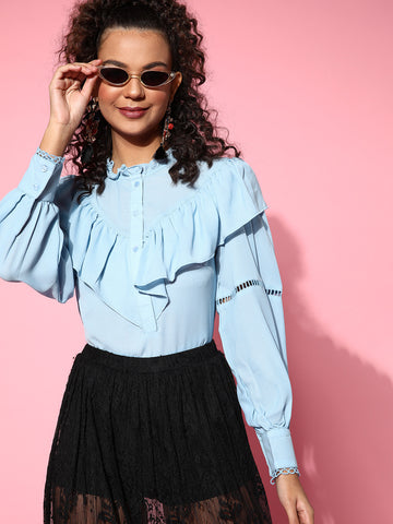 plusS Blue Ruffles Top