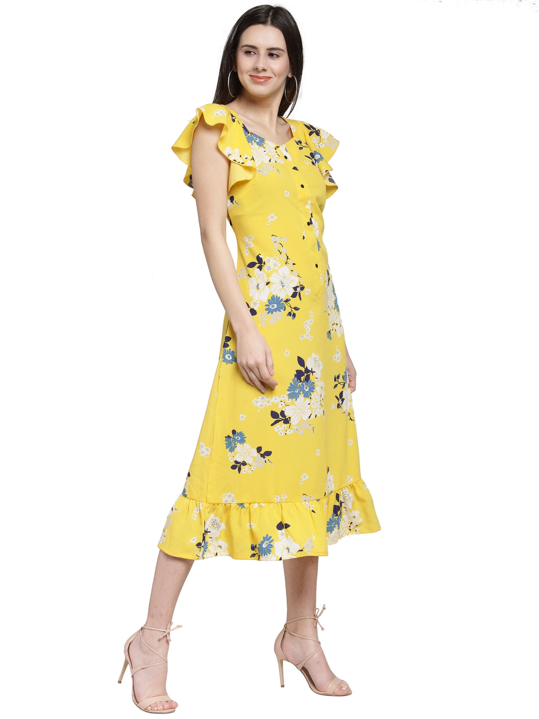 plusS Yellow  Off-White Floral Printed A-Line Dress