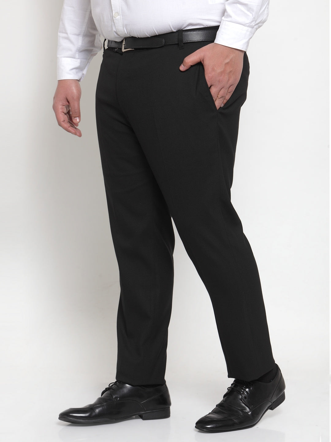 Plus Size Men Black Regular Fit Solid Formal Trousers