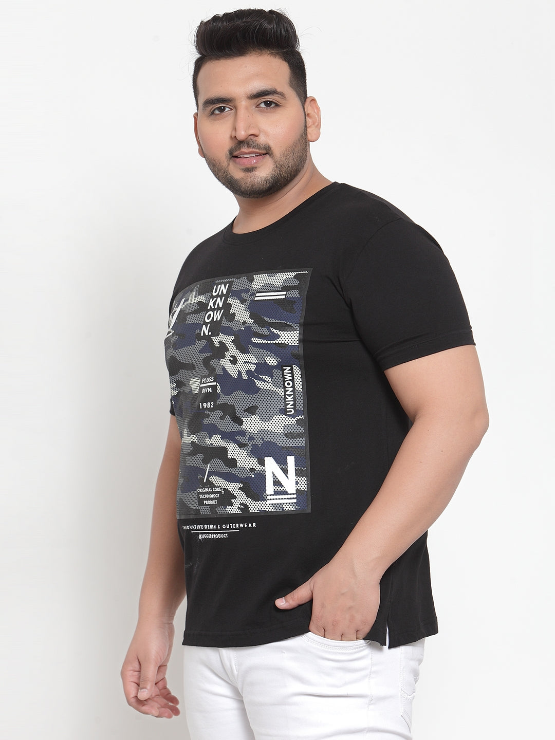 Men Black Printed Round Neck Pure Cotton T-shirt