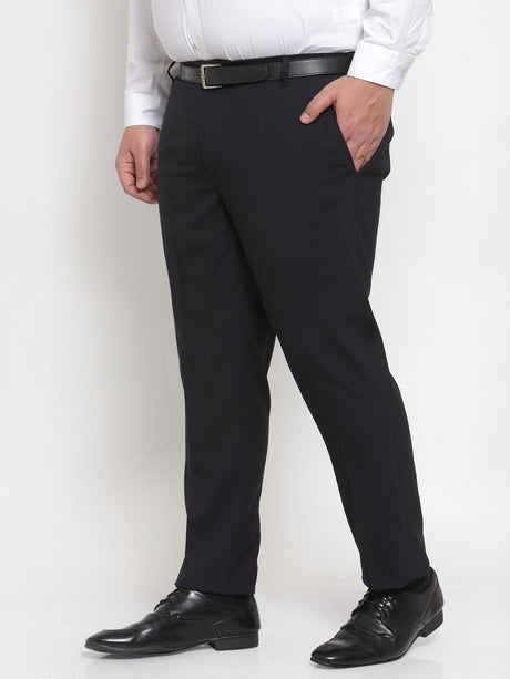 Men Navy Blue Regular Fit Solid Formal Trousers