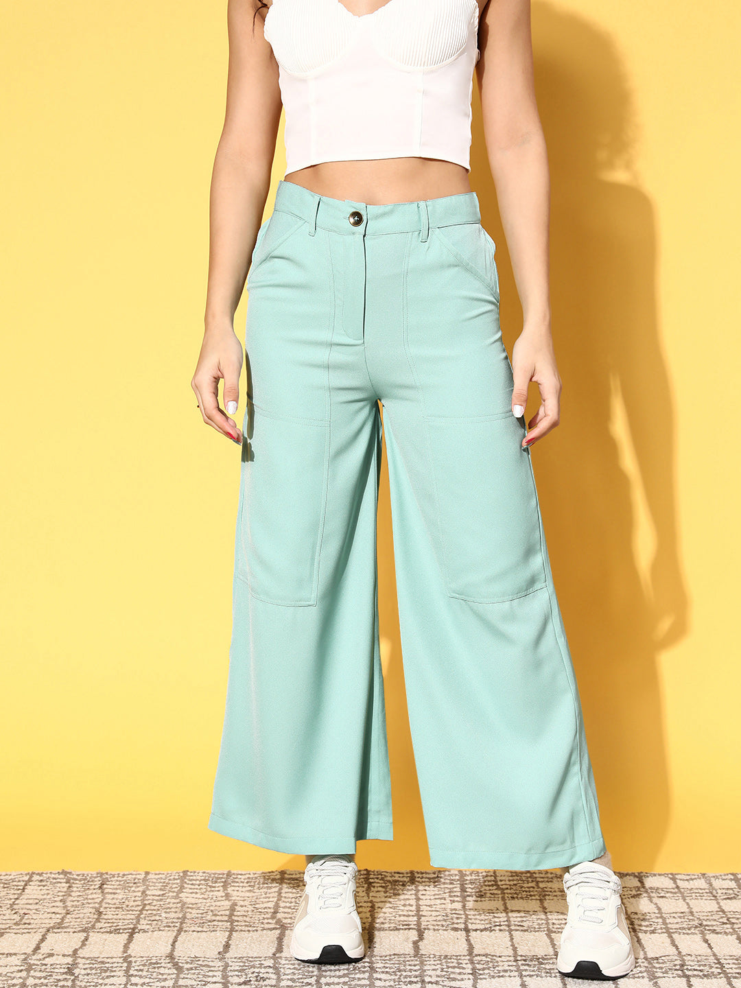 plusS Women Enchanting Sea Green Solid Resort Wear Trousers