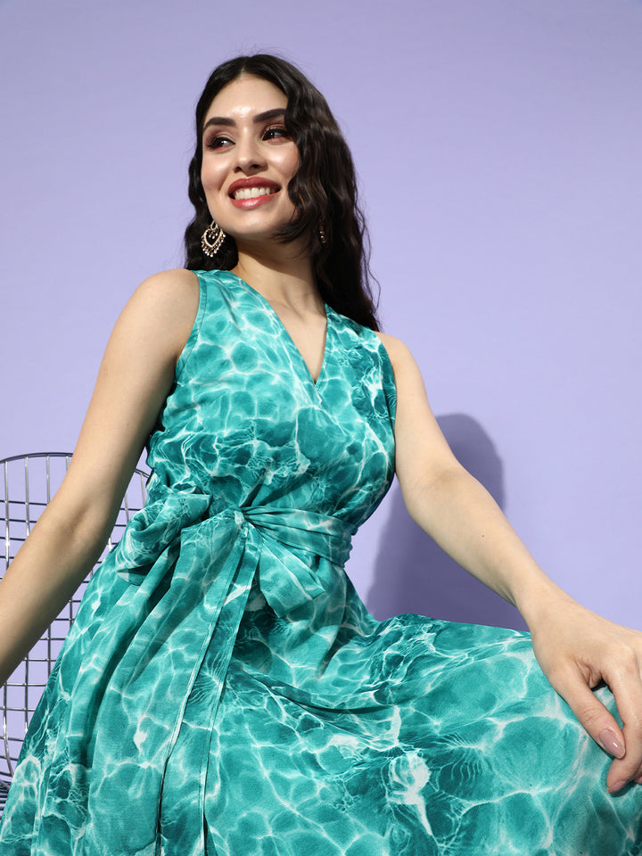 Gorgeous Green Floral Cinched Waist Dress