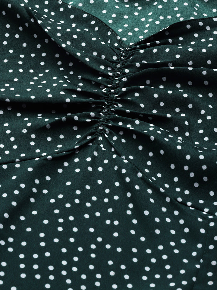 plusS Green Polka Dots Printed A-Line Dress