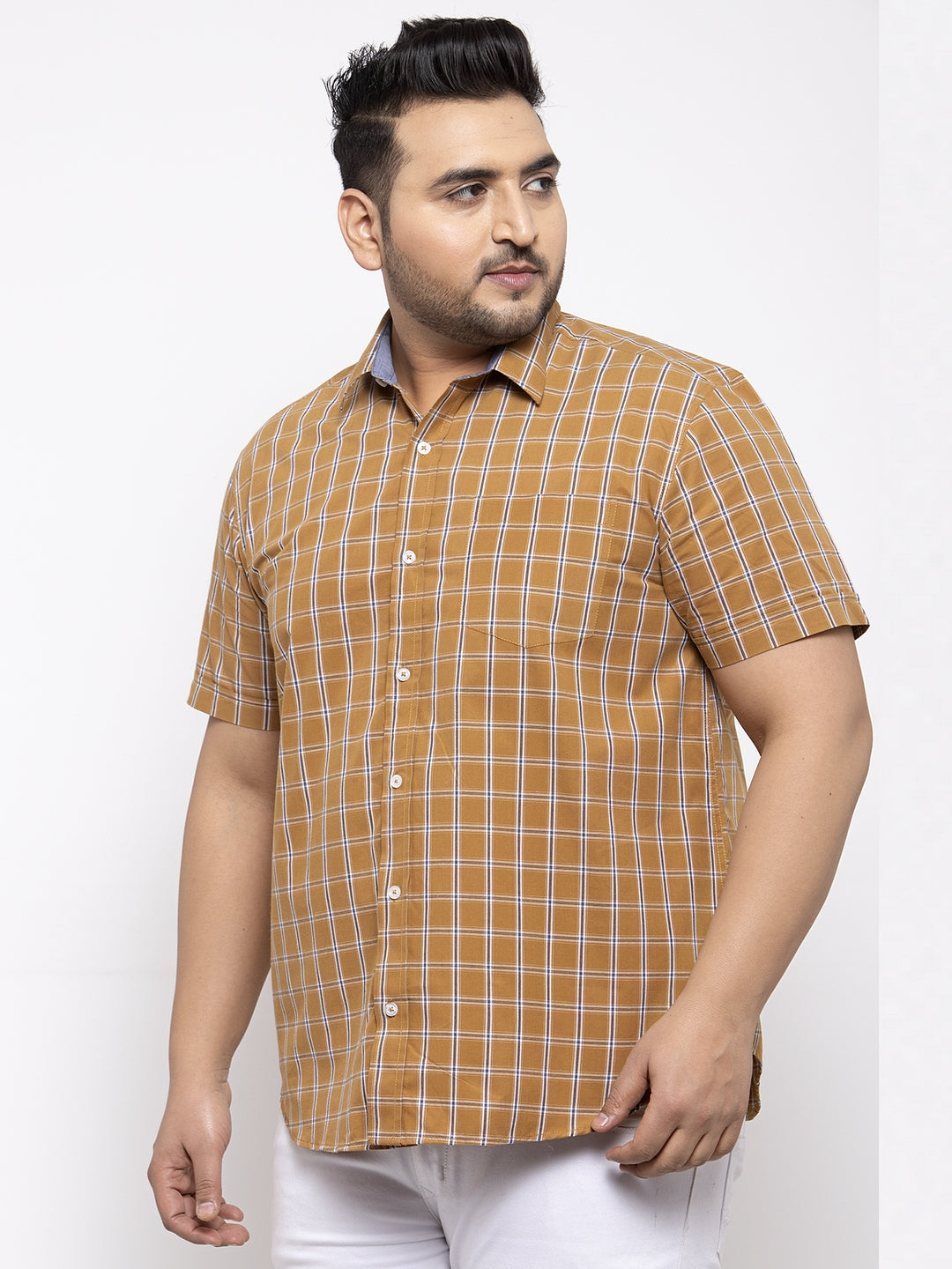 Men Brown Regular Fit Checked Casual Shirt