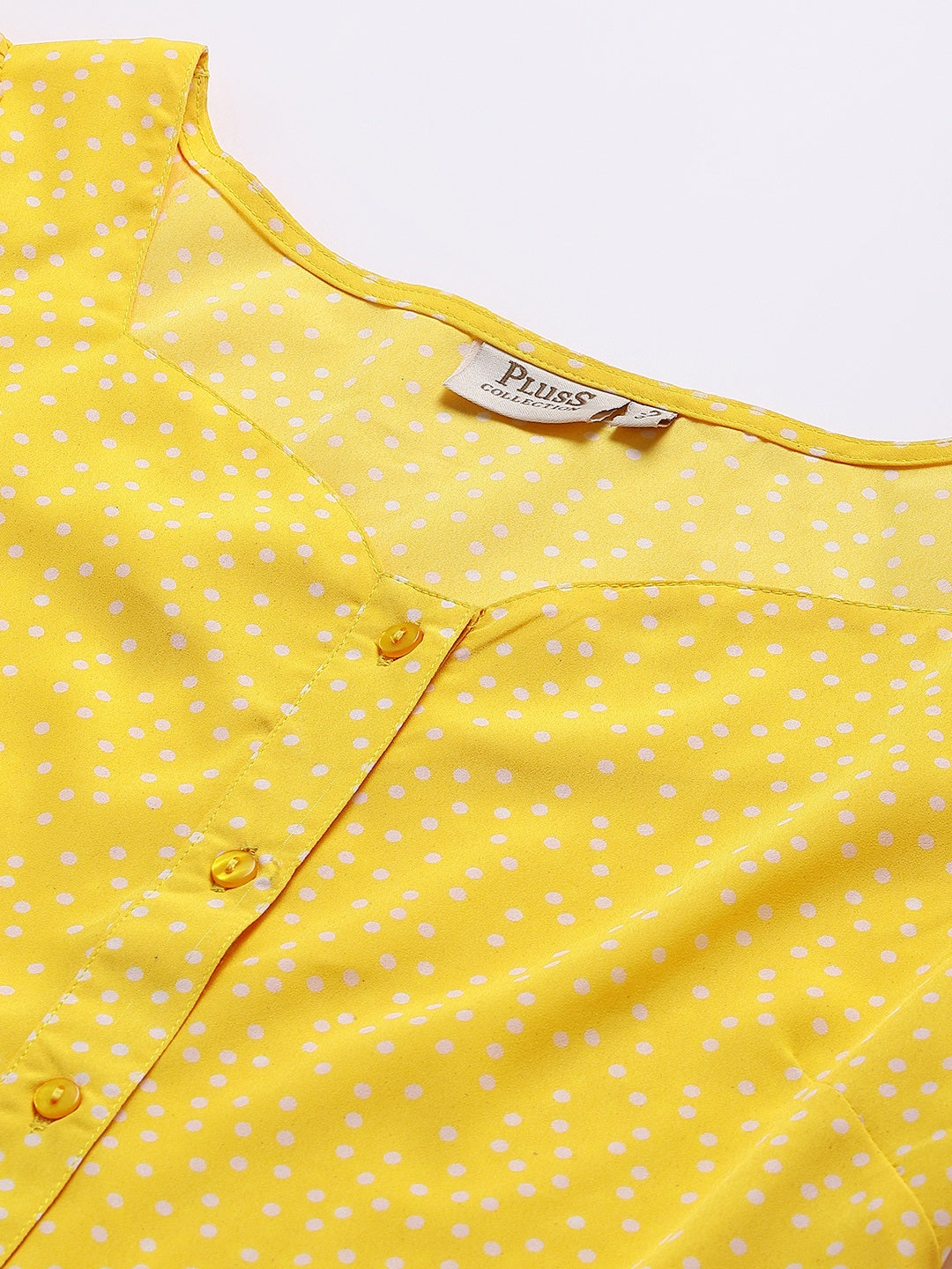 plusS Yellow  White Polka Dots Print Sweetheart Neck Peplum Top