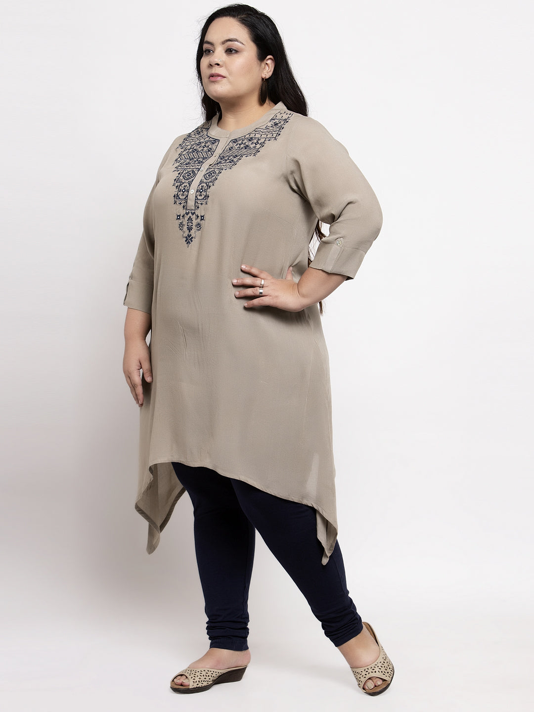 Women Grey Yoke Design A-Line Kurta