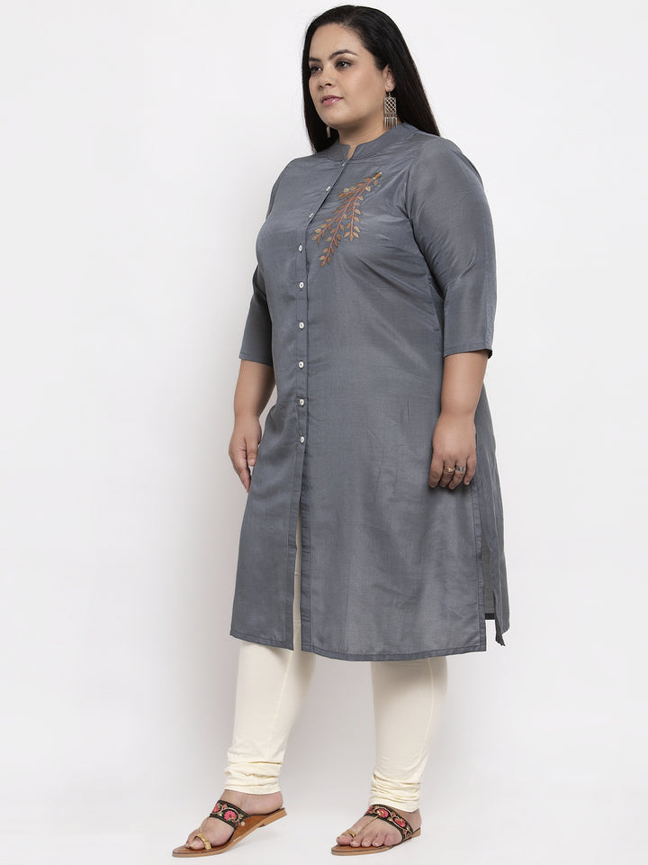 Brown Embroidered Straight Kurta