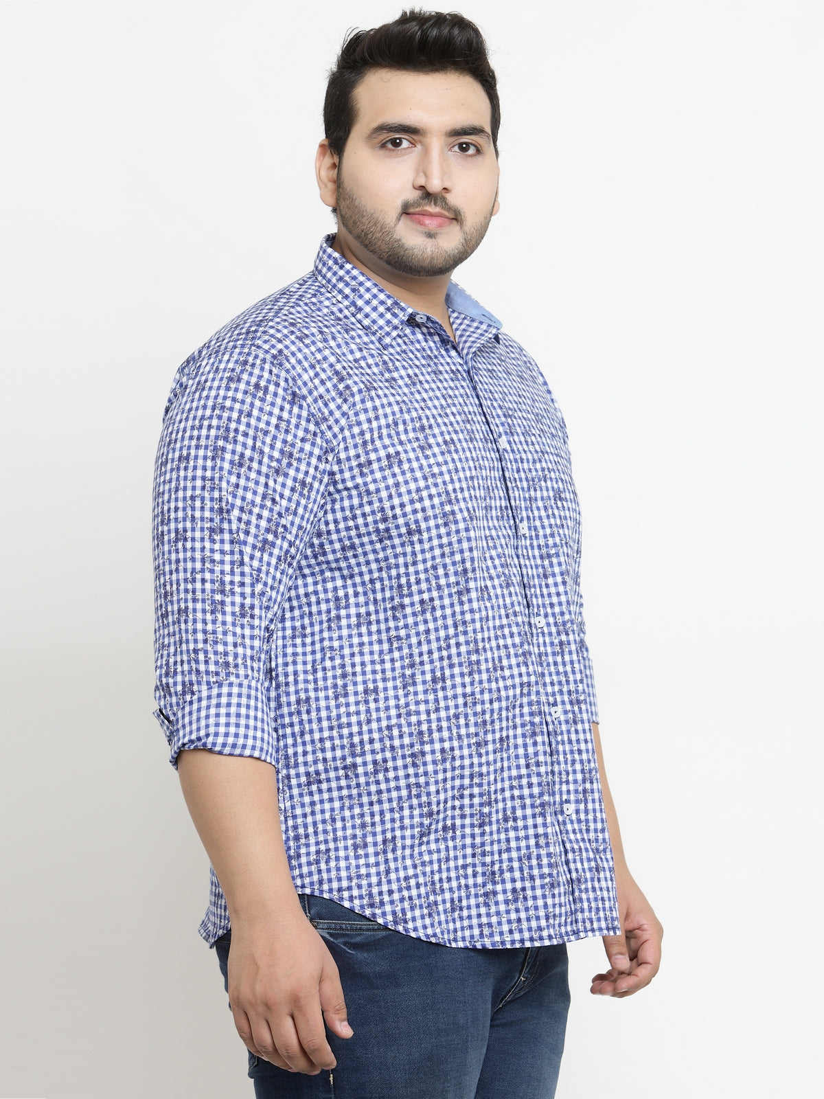 Men Blue & White Regular Fit Checked Casual Shirt