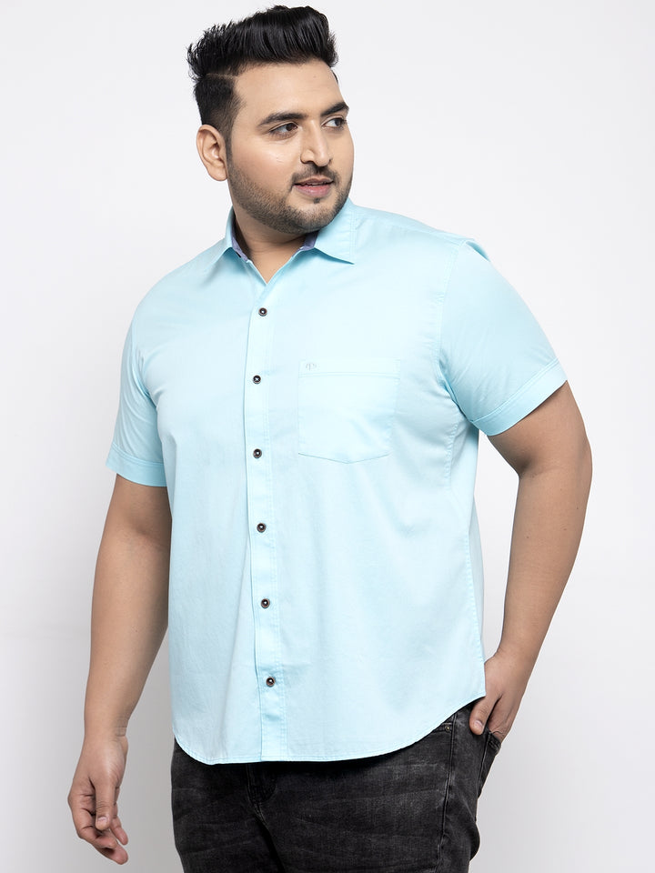 Men Turquoise Blue Regular Fit Solid Casual Shirt