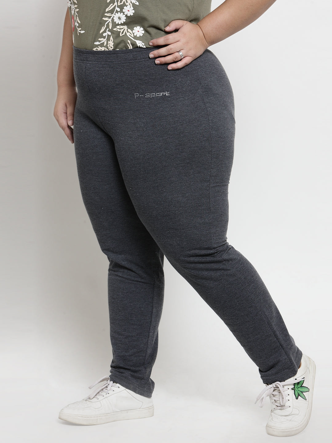 Plus Size Women Grey Straight-Fit Trackpant