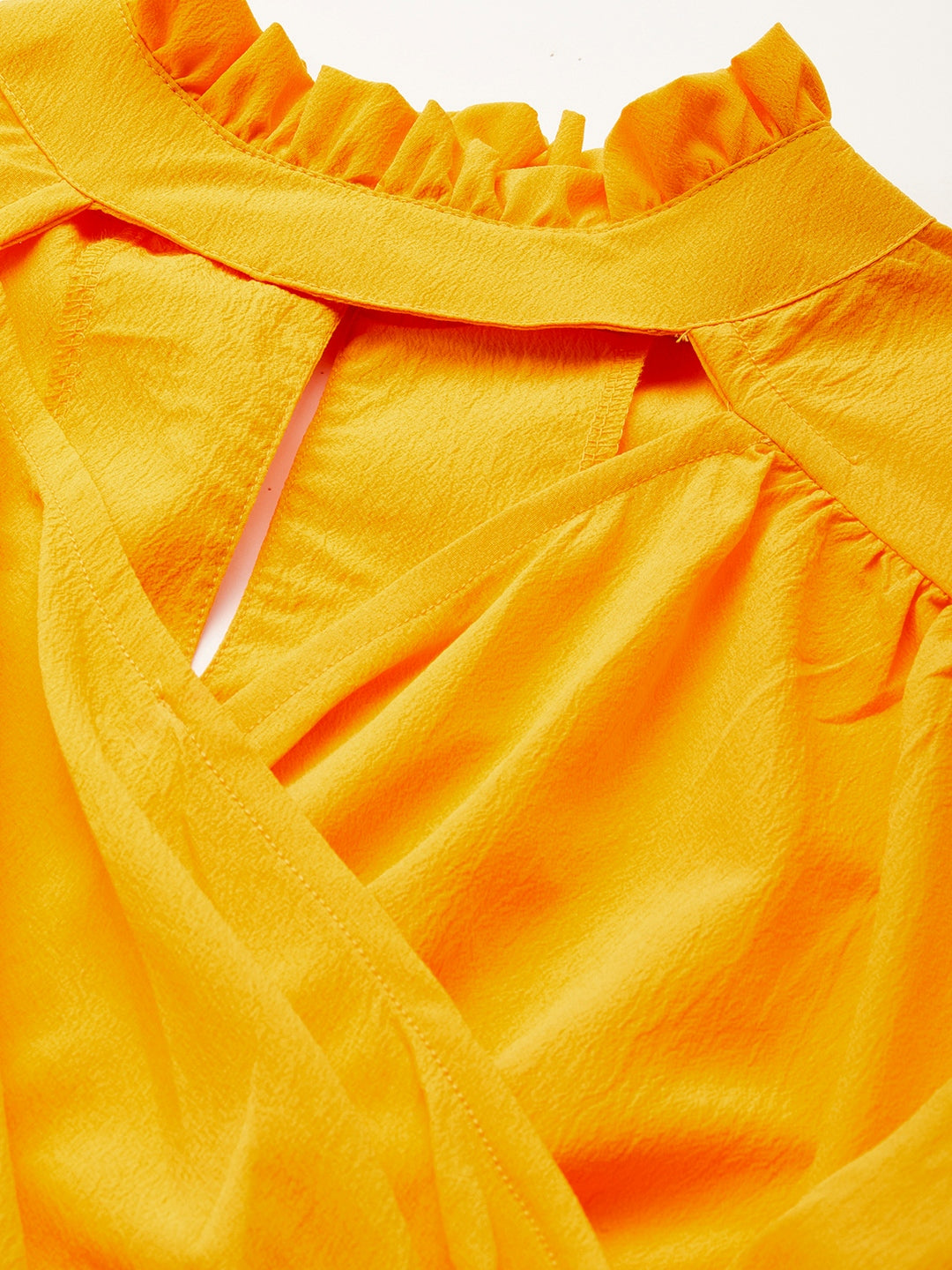 plusS Yellow Solid Mandarin Collar Wrap Crop Top